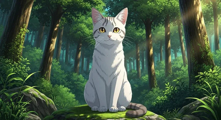 White anime cat forest wallpaper