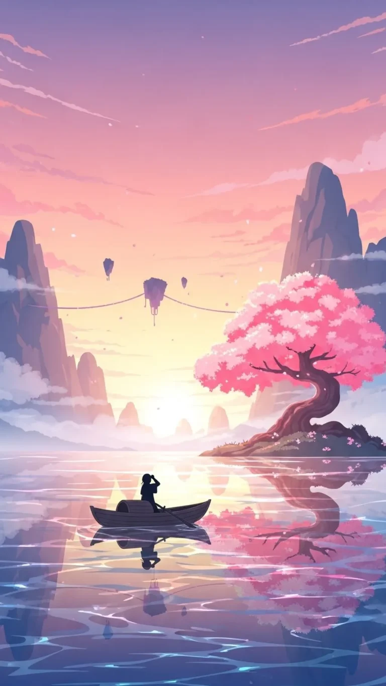 anime fantasy lake sakura